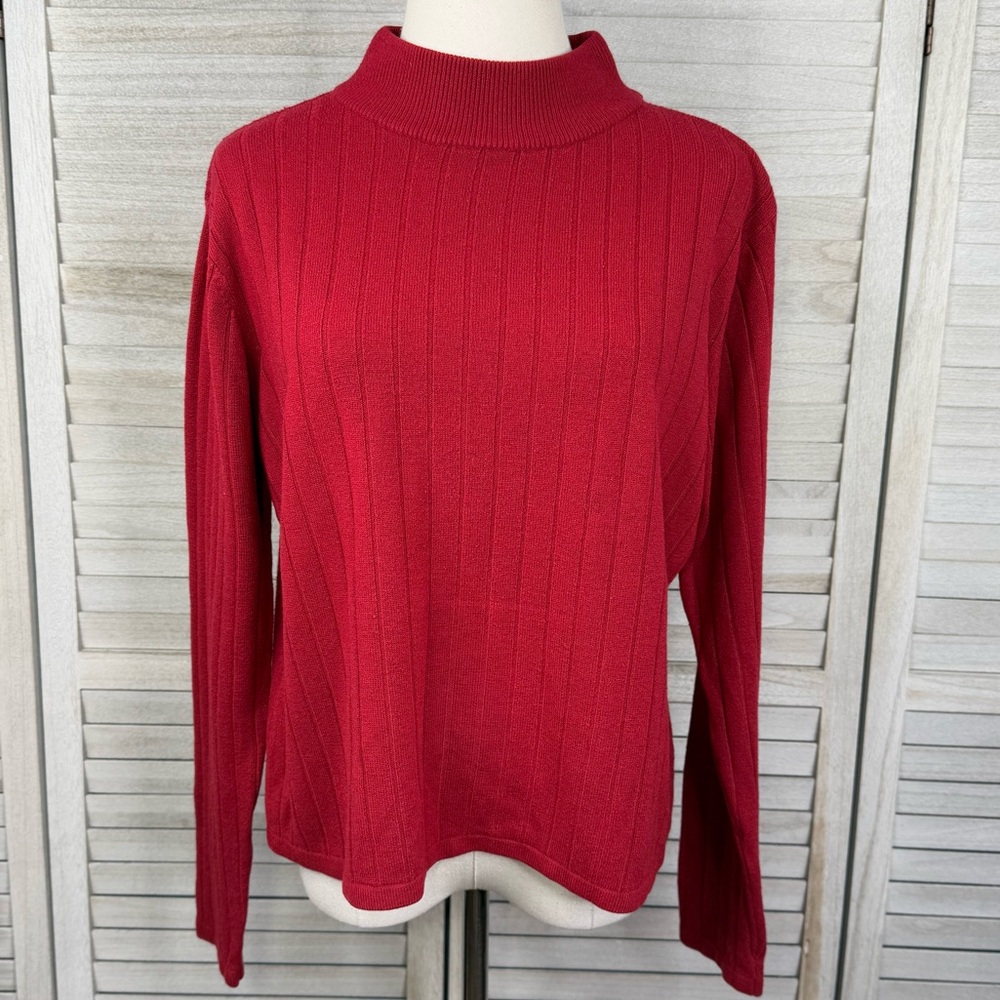CROFT & BARROW Mockneck Ribbed Sweater Red-Large